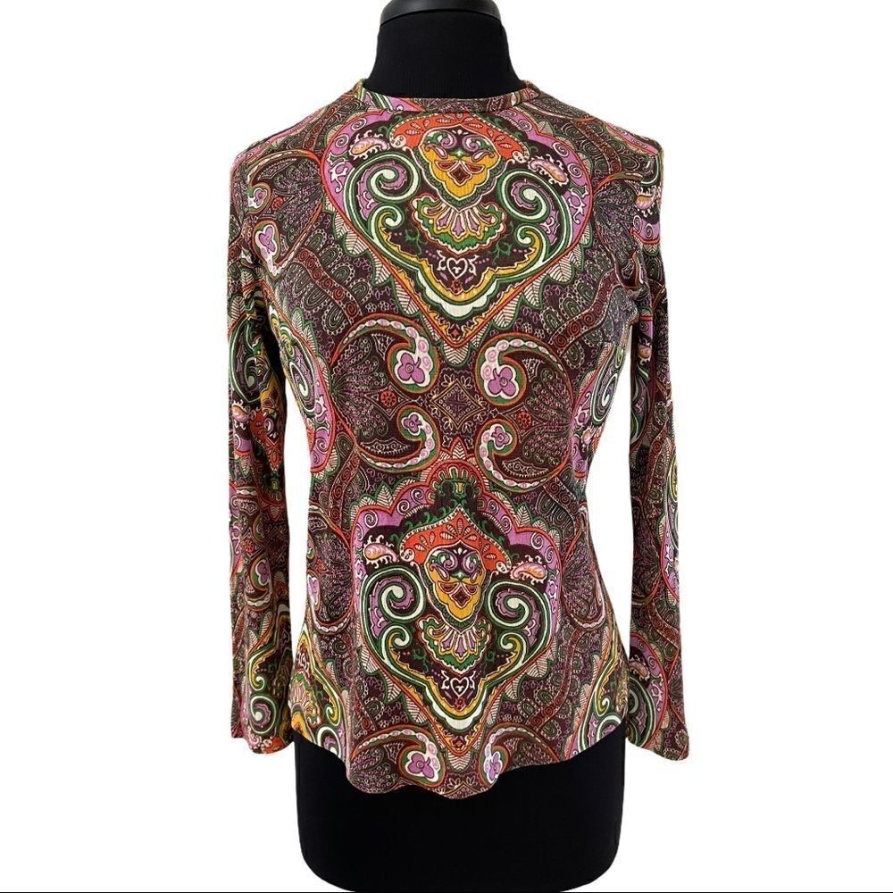 Retro Pattern Vintage Crew Neck Long Sleeve Top